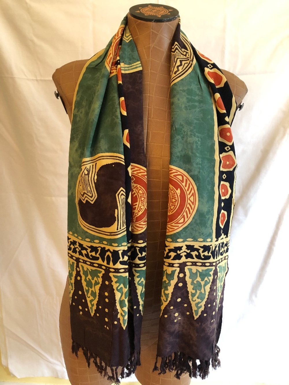 NWOT Fringed Batik Design Scarf-Wrap